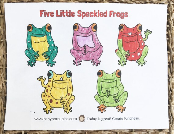 Instant download coloring page five little speckled frogs printable kids activity toddler activity learning for children