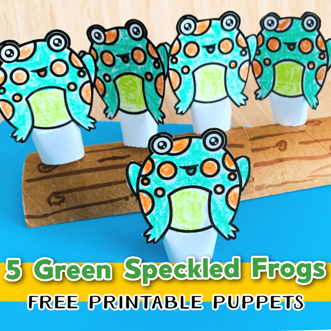 Green speckled frogs printable puppets for preschool