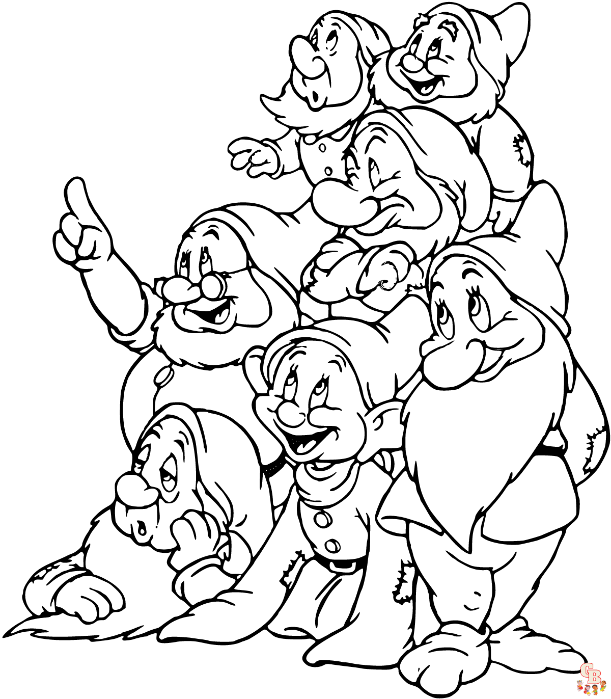 Color your favorite seven dwarfs in snow white coloring pages