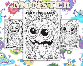 Monster coloring pages cartoon coloring book for kids and adult digital download printable