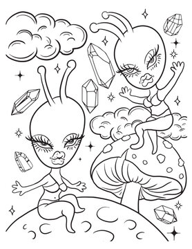 Alien stoner coloring page vector coloring for adult vector