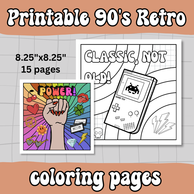 Printable s retro nostalgia coloring pages