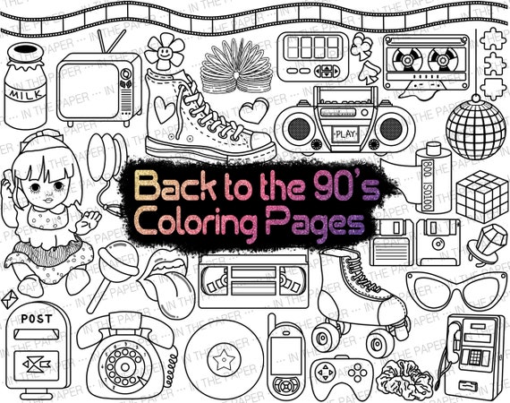 Back to the s coloring page kids for book yk retro s payphone game boy records vintage phone retro doll antique milk bottle