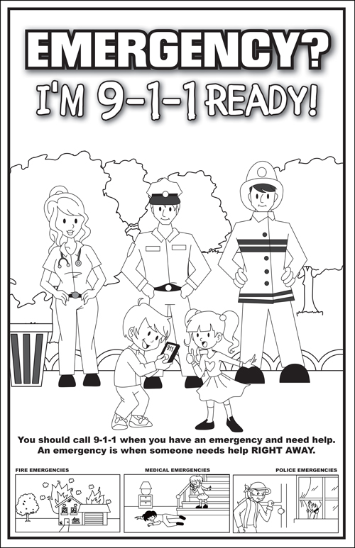 Emergency coloring poster fire safety for life