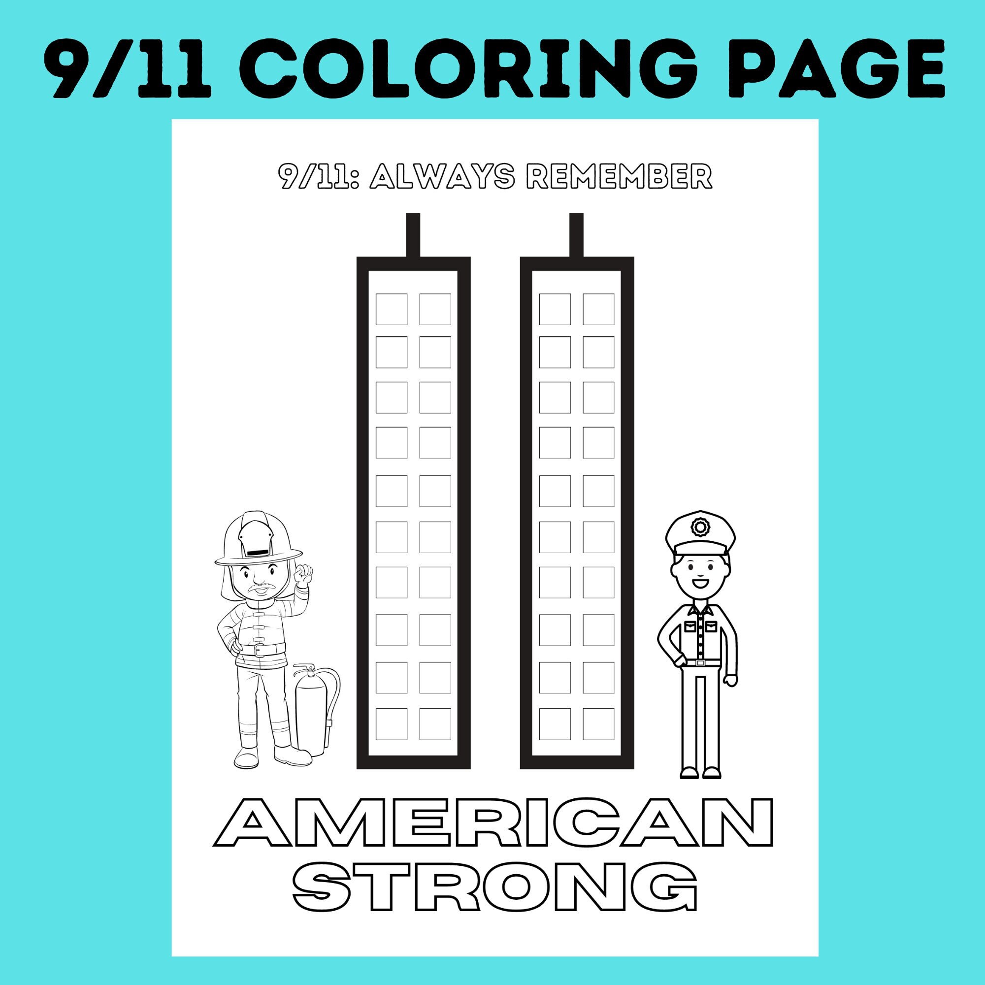 Coloring page remembering for kids nine eleven