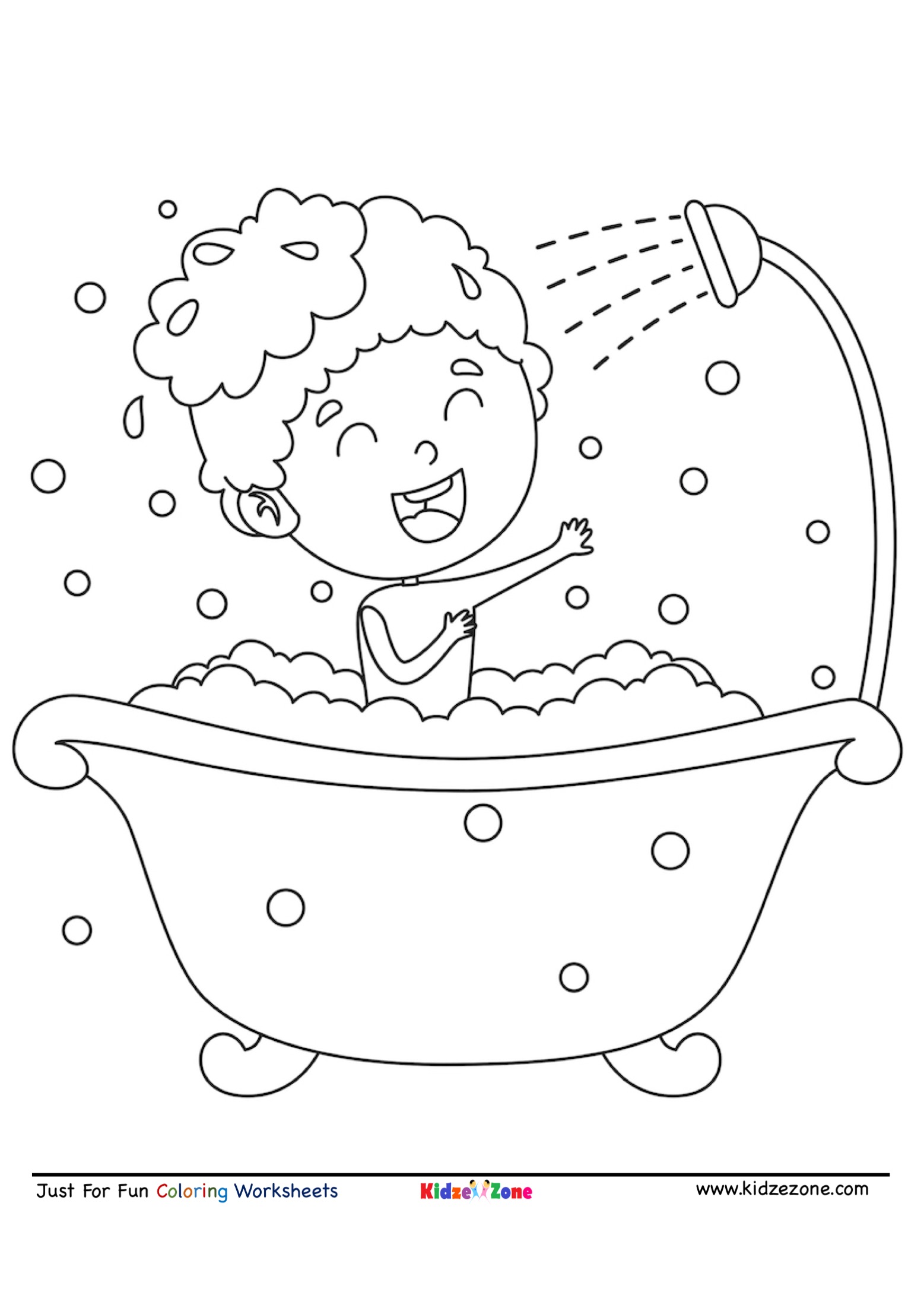 Bathing kid having fun coloring page