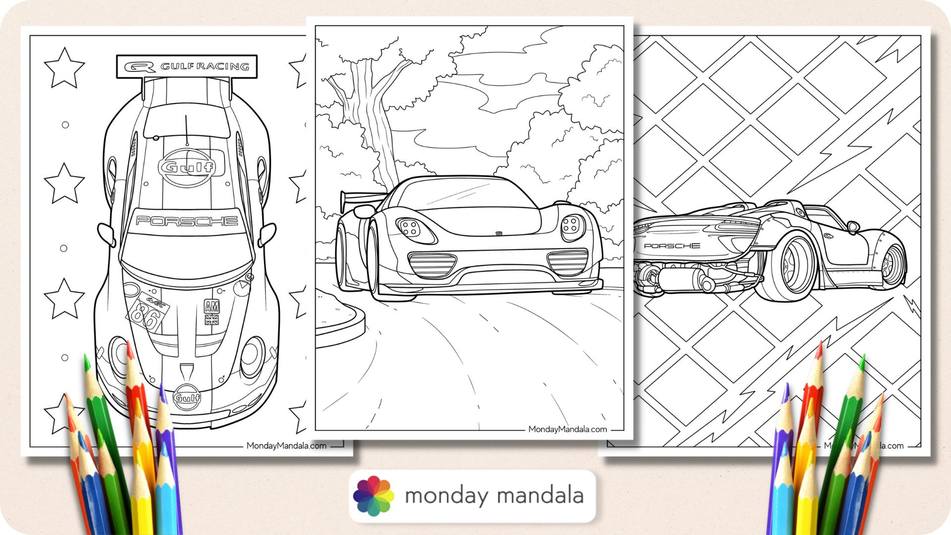 Porsche coloring pages free pdf printables