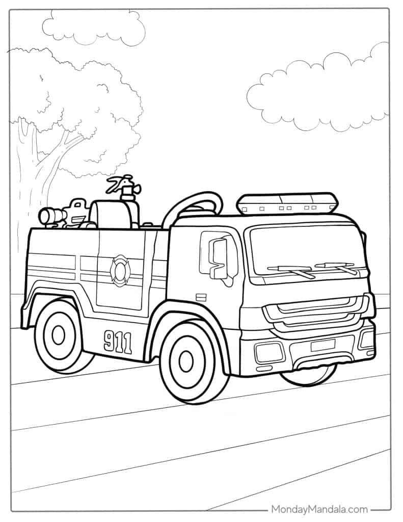 Fire truck coloring pages free pdf printables