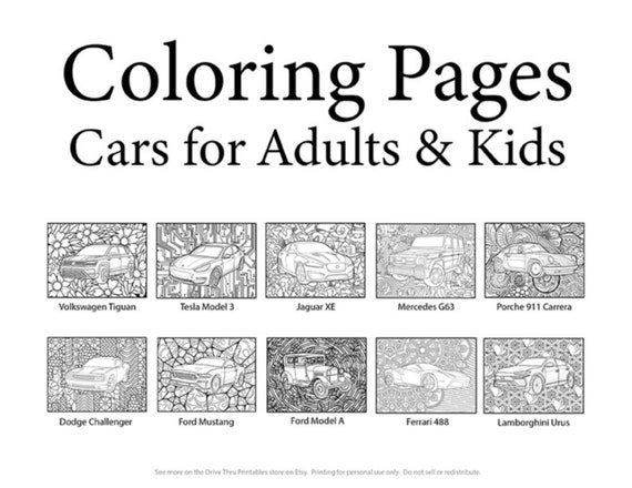 Coloring pages cars pdf png printable adult coloring pages kids girls boys men women activity at home instant download porche vw instant download