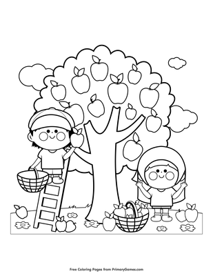 Children picking apples coloring page â free printable pdf from