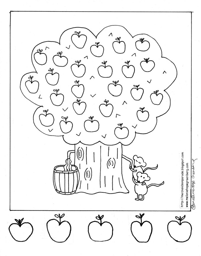Fall fun apple tree coloring page