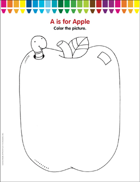 A is for apple coloring page printable coloring pages