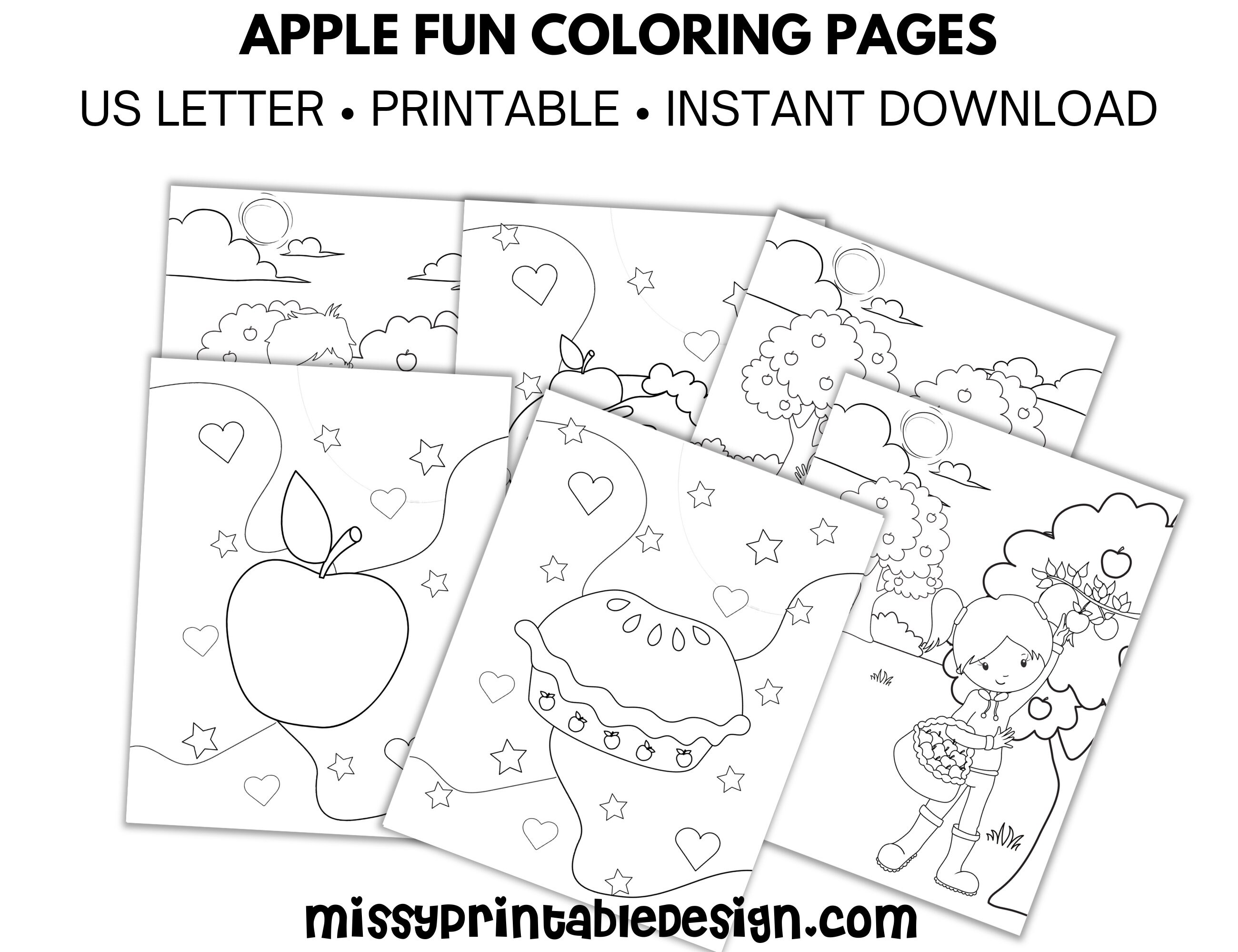 Apple fun coloring pages for kids printable apple coloring pages apple activity kids coloring sheets instant download