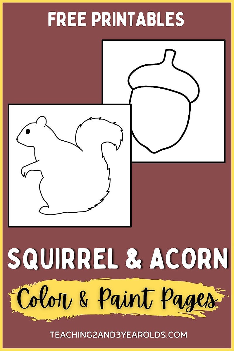 Squirrel and acorn printable color pages