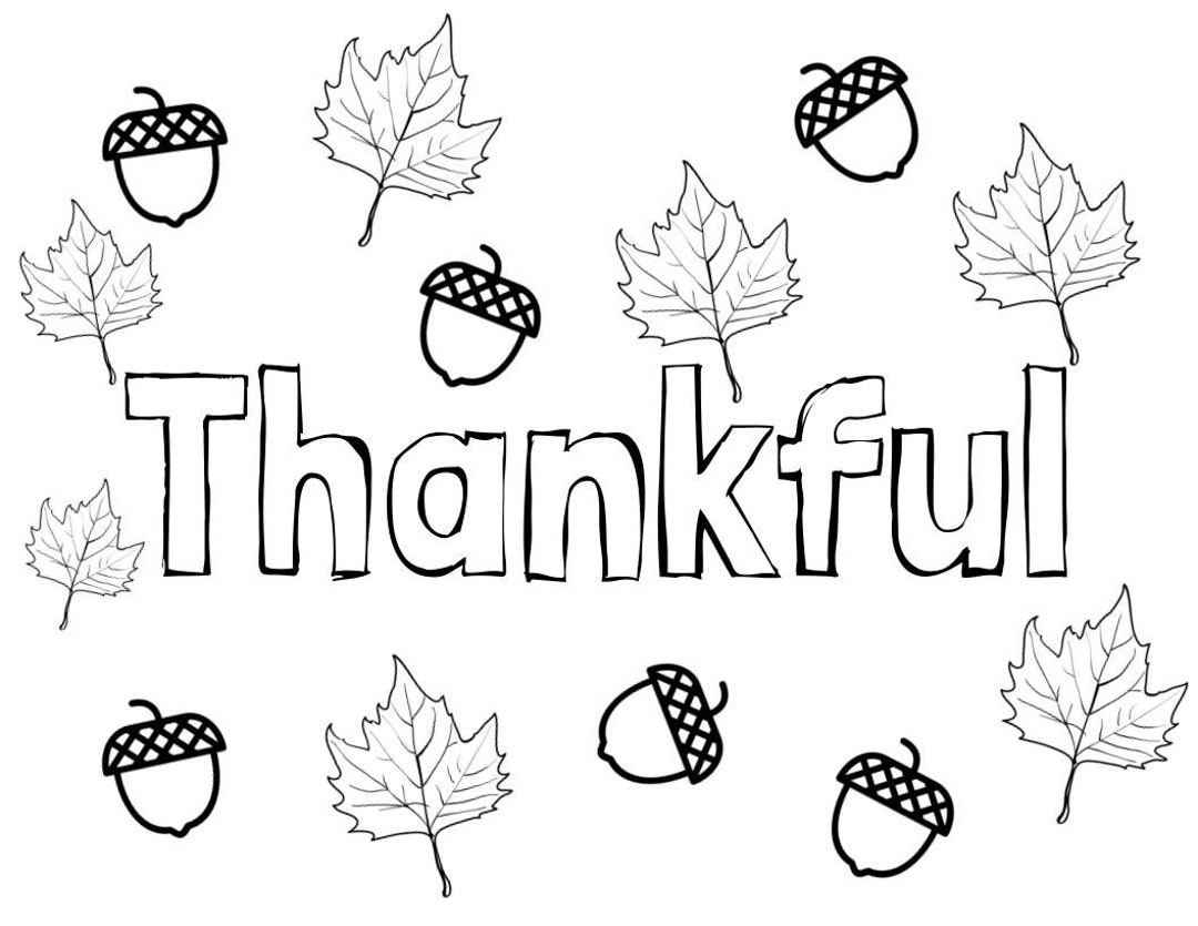 Printable thankful leaf acorn coloring sheet