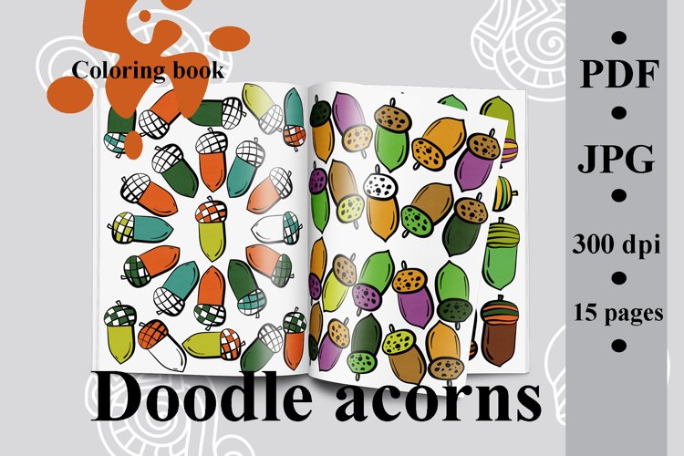 Doodle acorns coloring book coloring page set