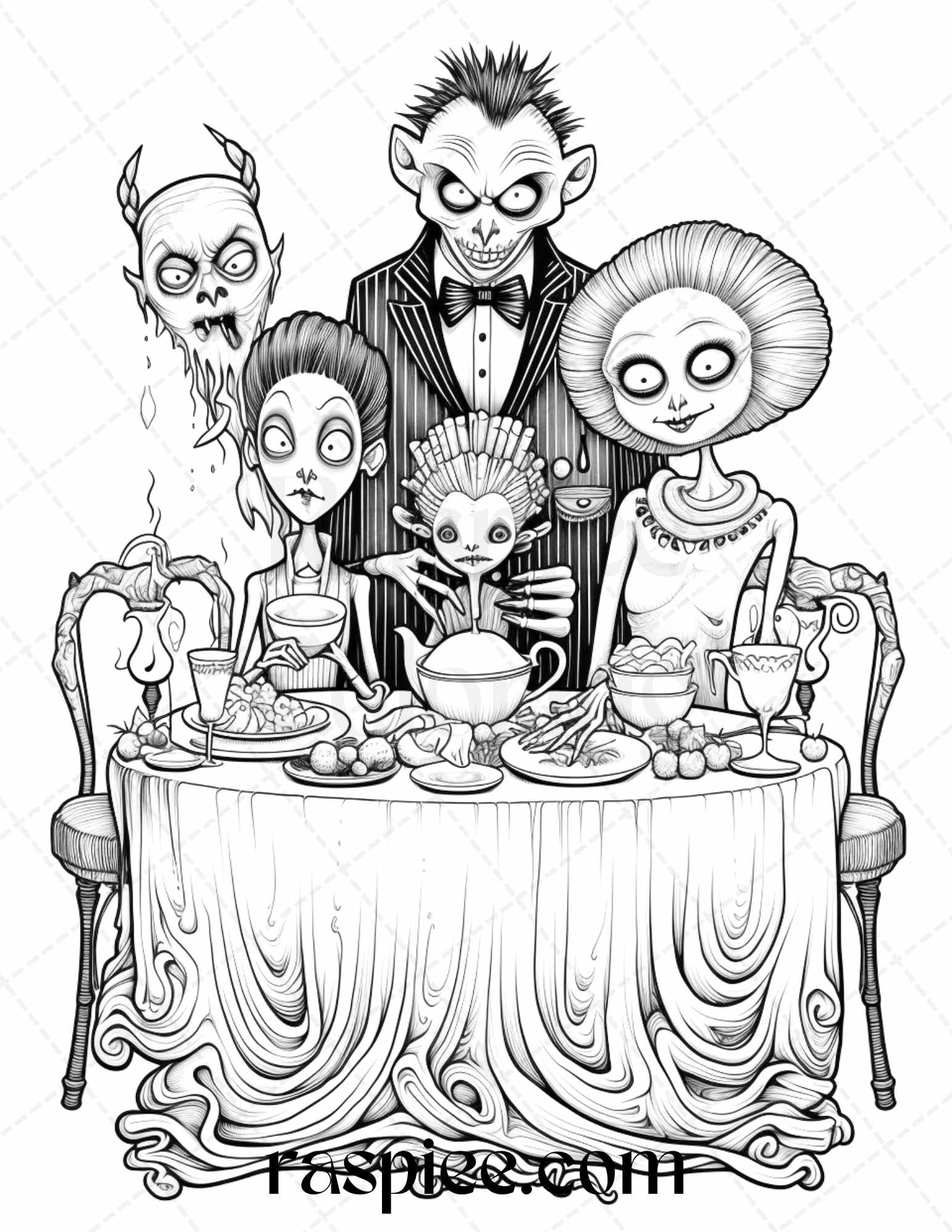 Monster family grayscale coloring pages printable for adults