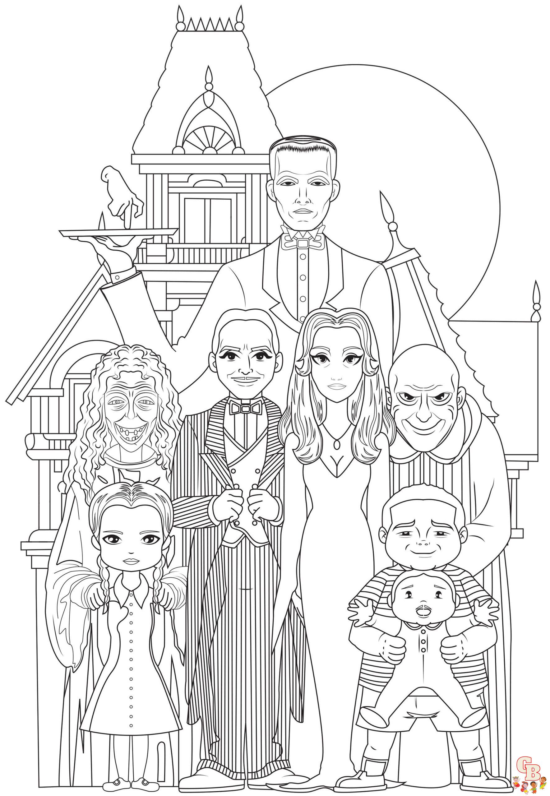 Enjoy the spooky fun with addams family coloring pages