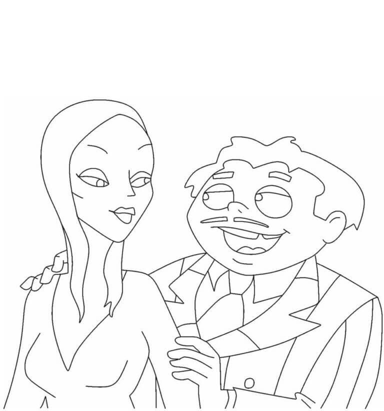 Jolly gomez and morticia coloring page