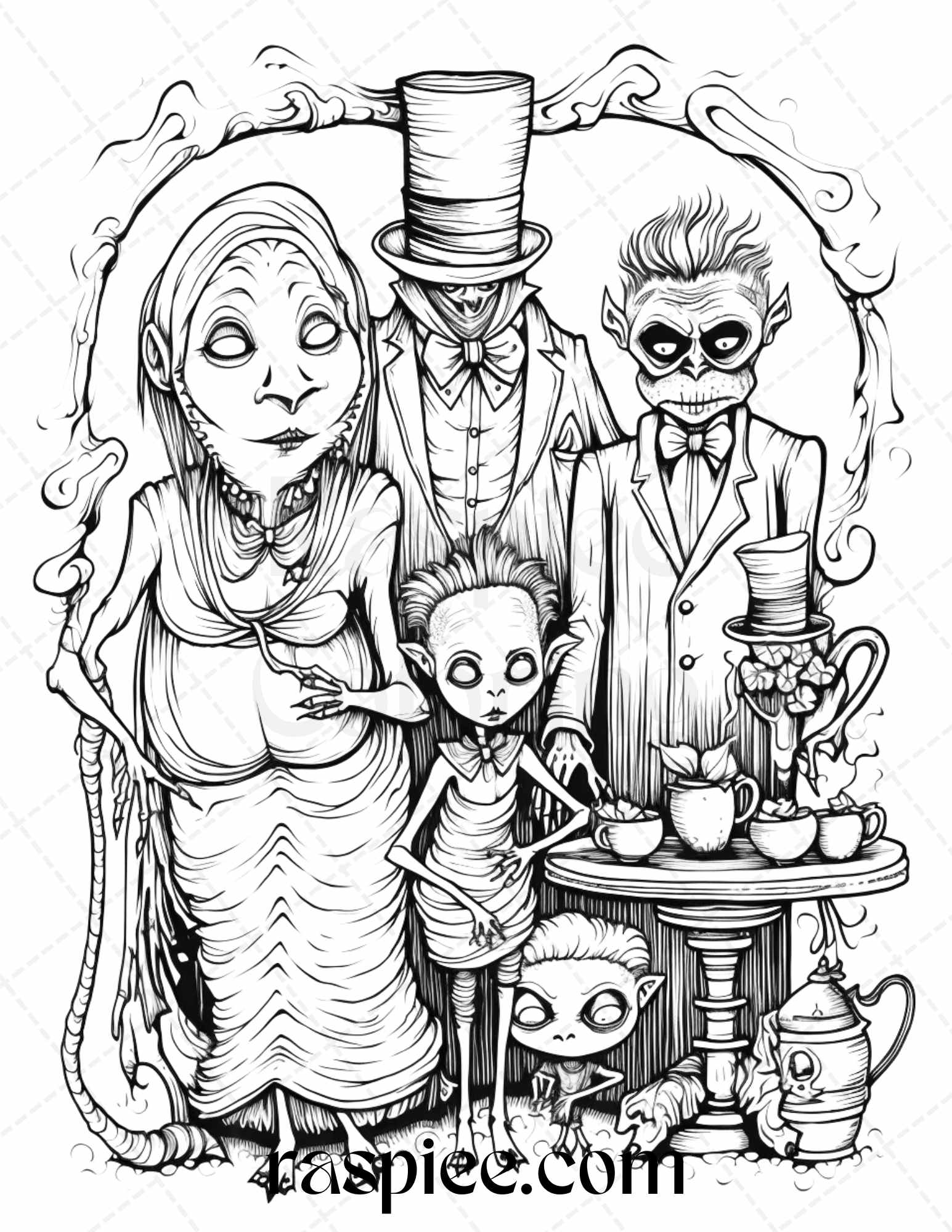 Monster family grayscale coloring pages printable for adults