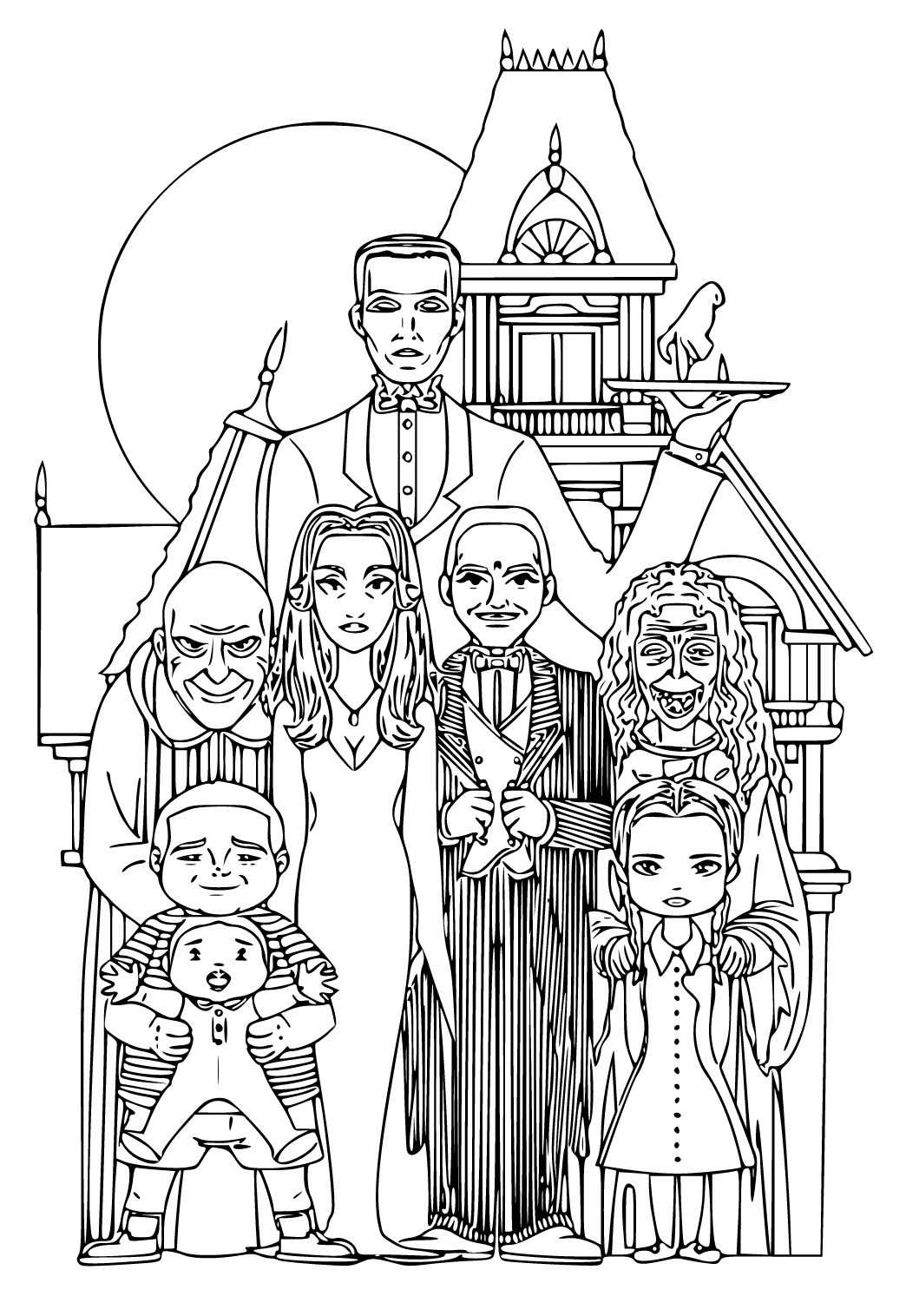 Free printable addams family characters coloring page sheet and picture for adults and kids girls and boys