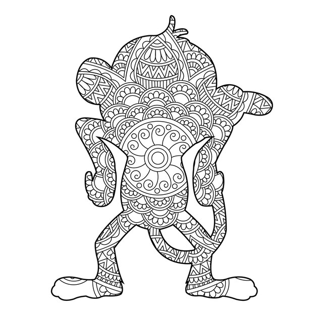 Premium vector zentangle monkey mandala coloring page for adults animal coloring book antistress coloring page