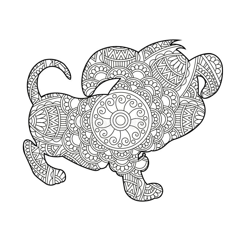 Zentangle dog mandala coloring page for adults christmas dog animal coloring book vector illustration stock vector