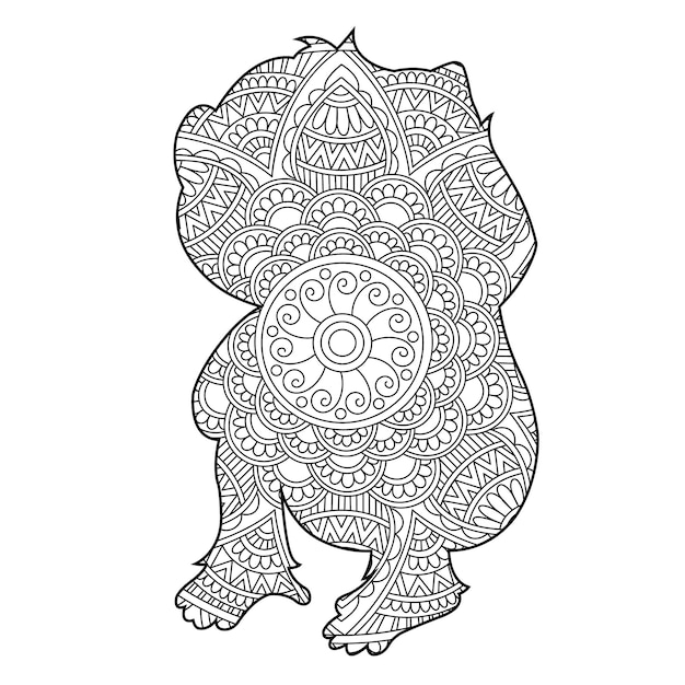 Premium vector zentangle monkey mandala coloring page for adults animal coloring book antistress coloring page