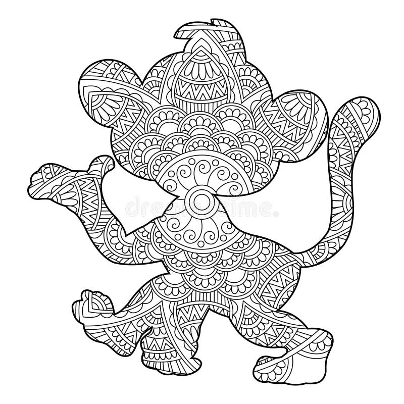 Zentangle monkey mandala coloring page for adults animal coloring book antistress coloring page stock vector