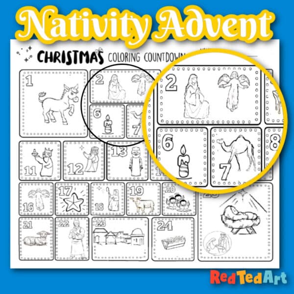Nativity advent calendar coloring page