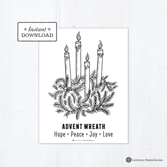 Advent wreath coloring page printable coloring page digital pdf catholic coloring page advent symbols