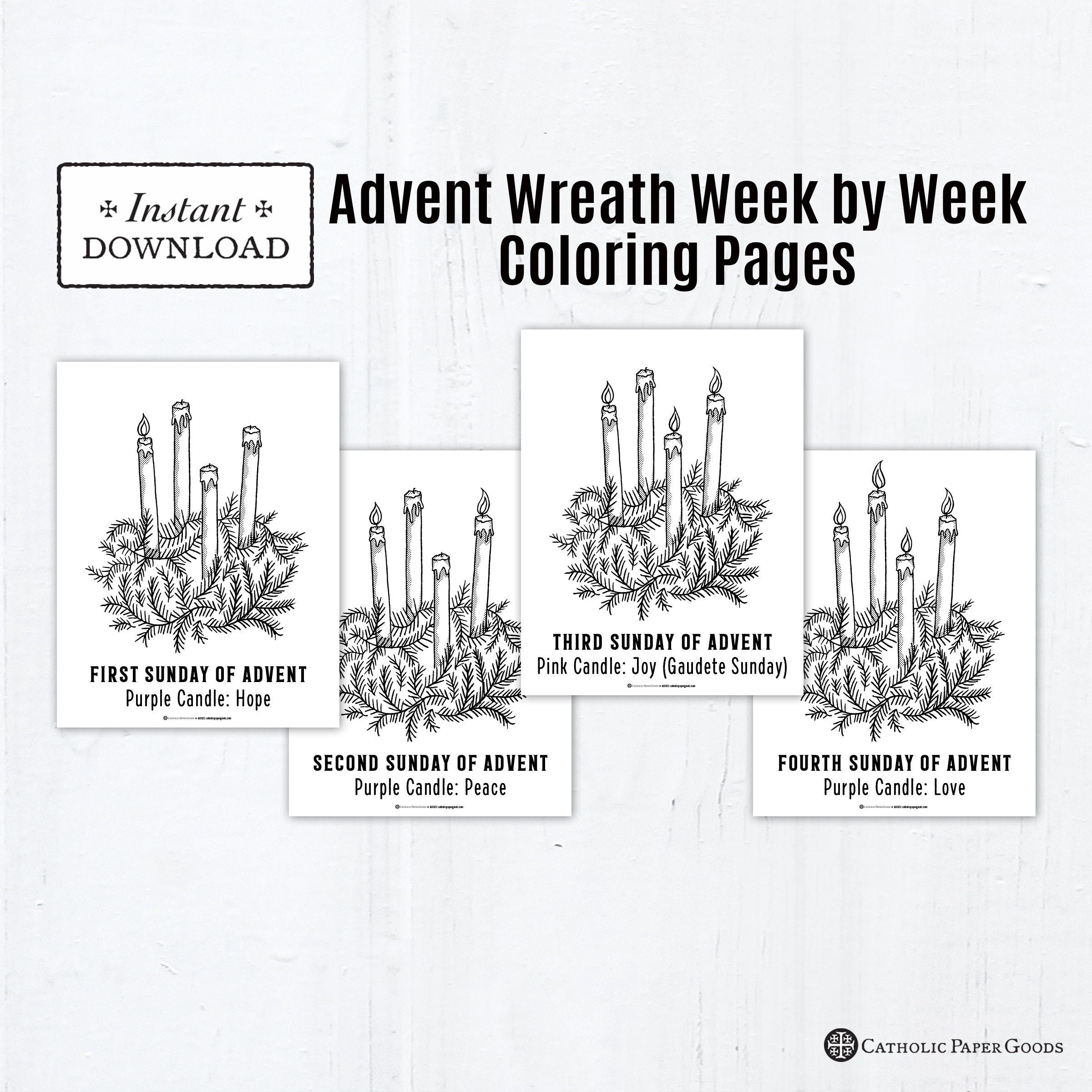 Advent wreath coloring pages by week advent coloring page bundle digital printable catholic coloring page advent wreath gaudete sunday