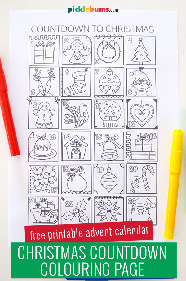 Advent calendar colouring page