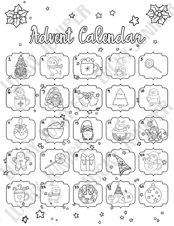 Penguins gnomes advent calendar printable coloring pages christmas countdown holiday download now