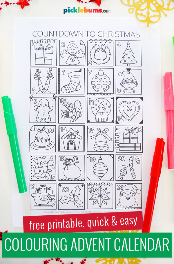 Advent calendar colouring page