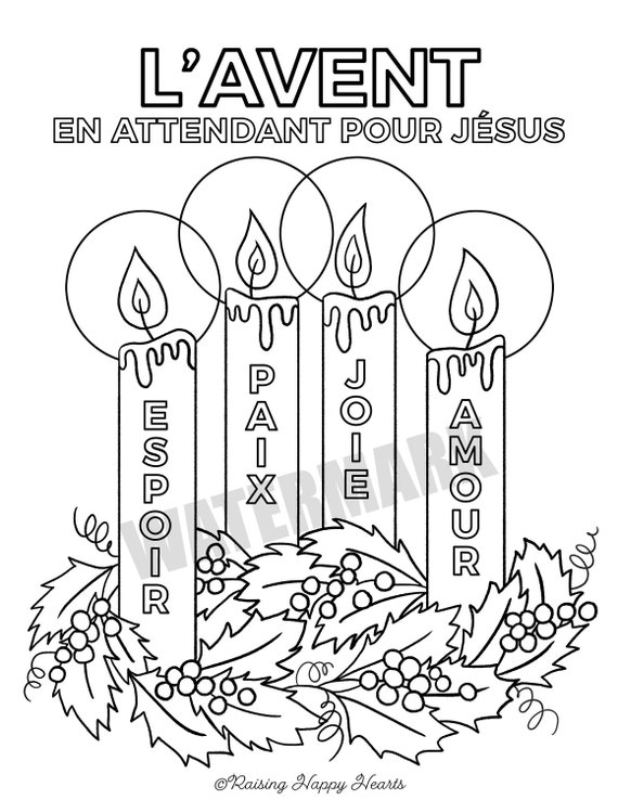 French advent wreath colouring page instant download advent for kids for school home sunday school homeschoolcouronne de lavent instant download