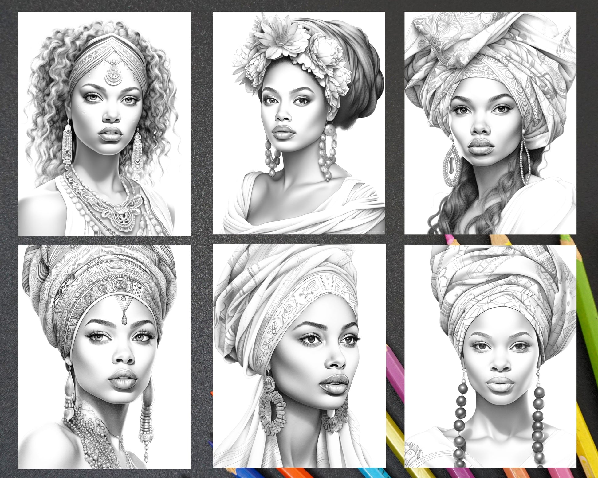 Beautiful african women grayscale coloring pages printable for adul â coloring