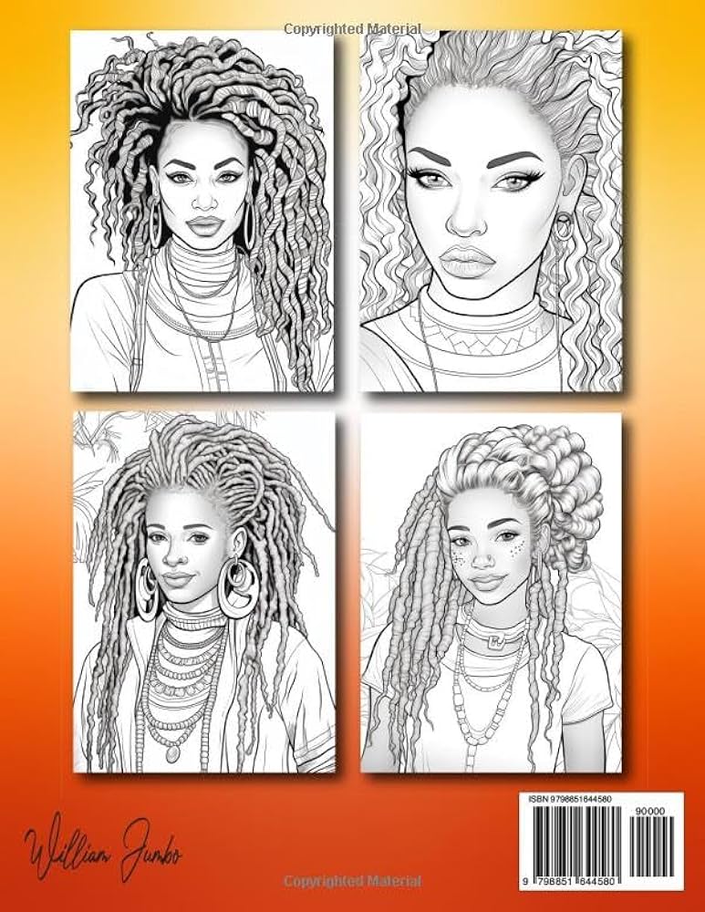 Black girl coloring book a coloring journey of beautiful african american women with dreadlocks for adults and teens jumbo william books