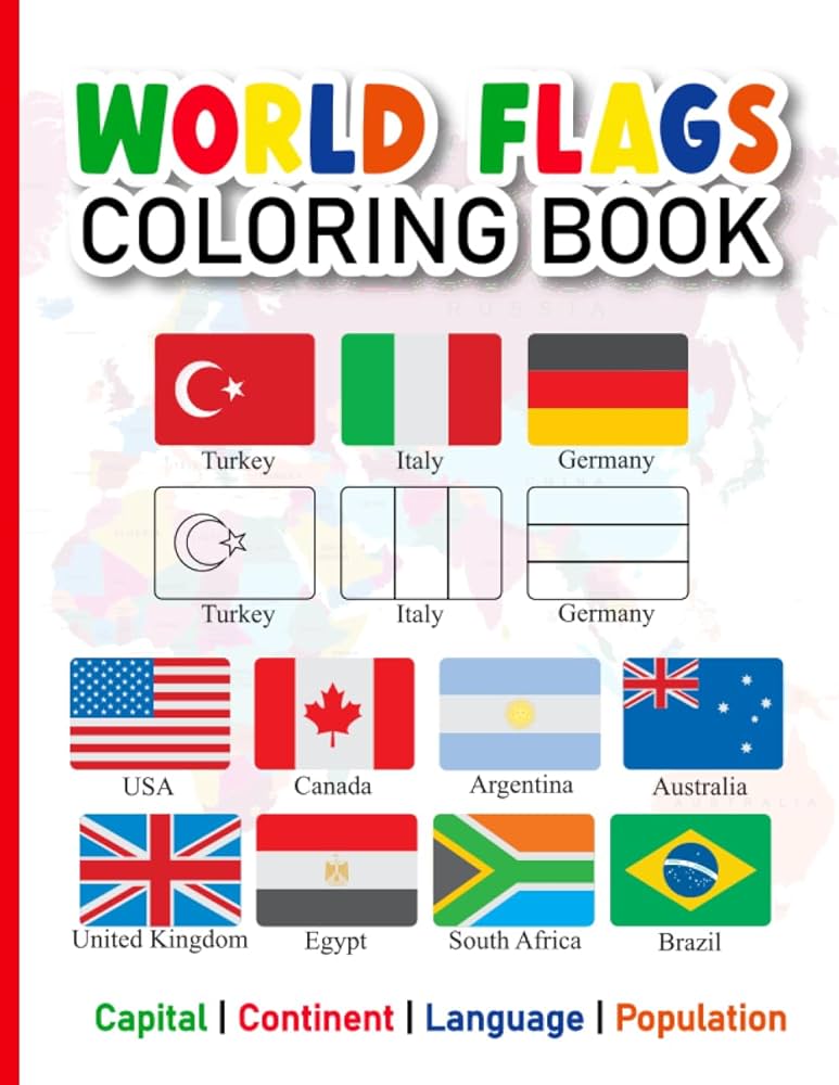 World flags coloring book a fun and stress relief country flags coloring book for kids teens and adults publications coloringbes book books