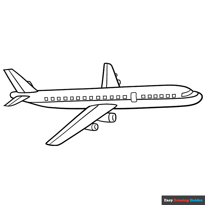Plane coloring page easy drawing guides