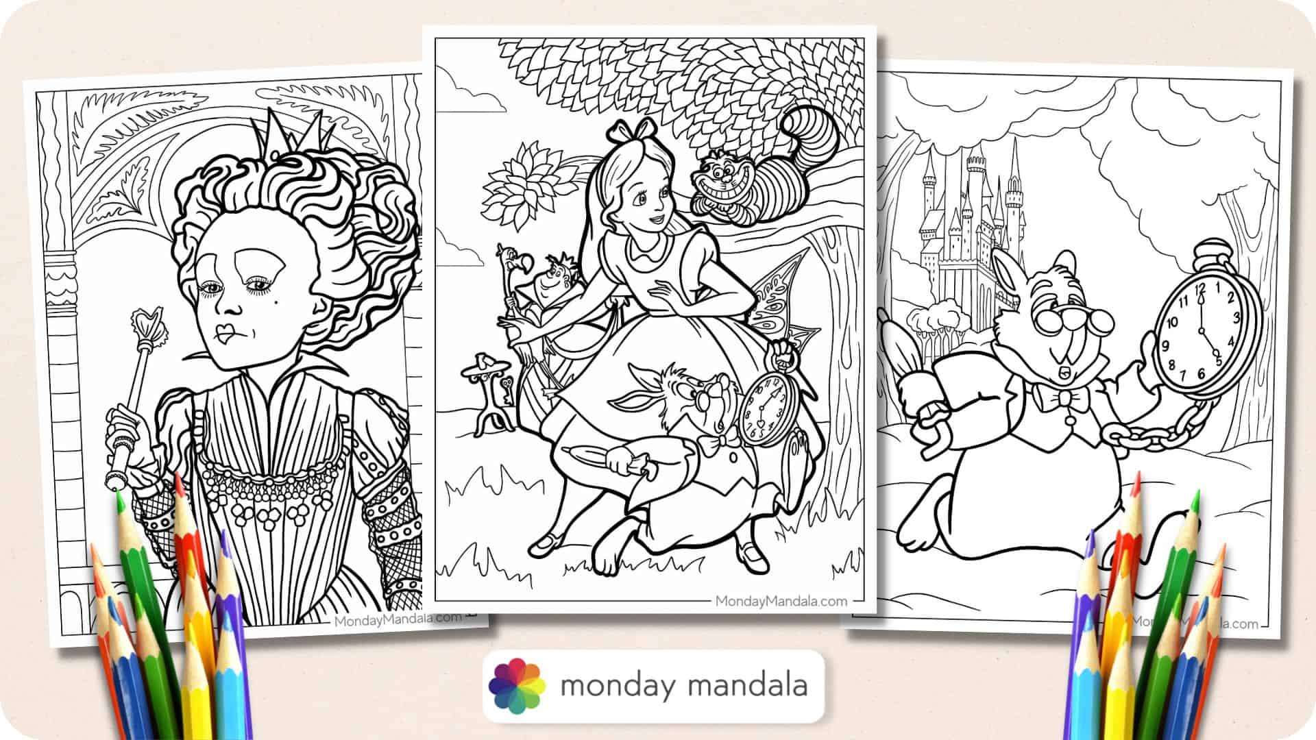 Alice in wonderland coloring pages free pdf printables