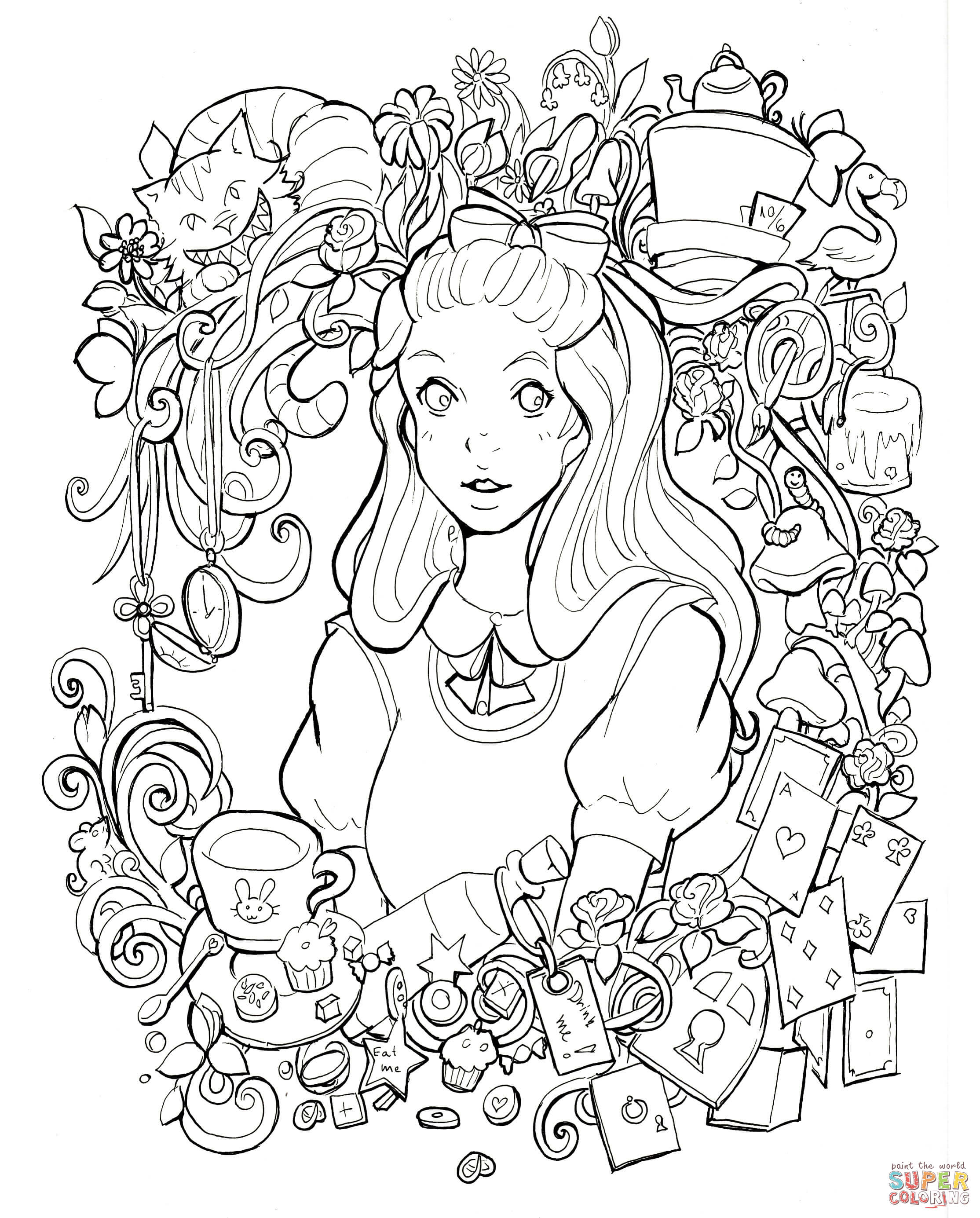 Alice in wonderland coloring page free printable coloring pages