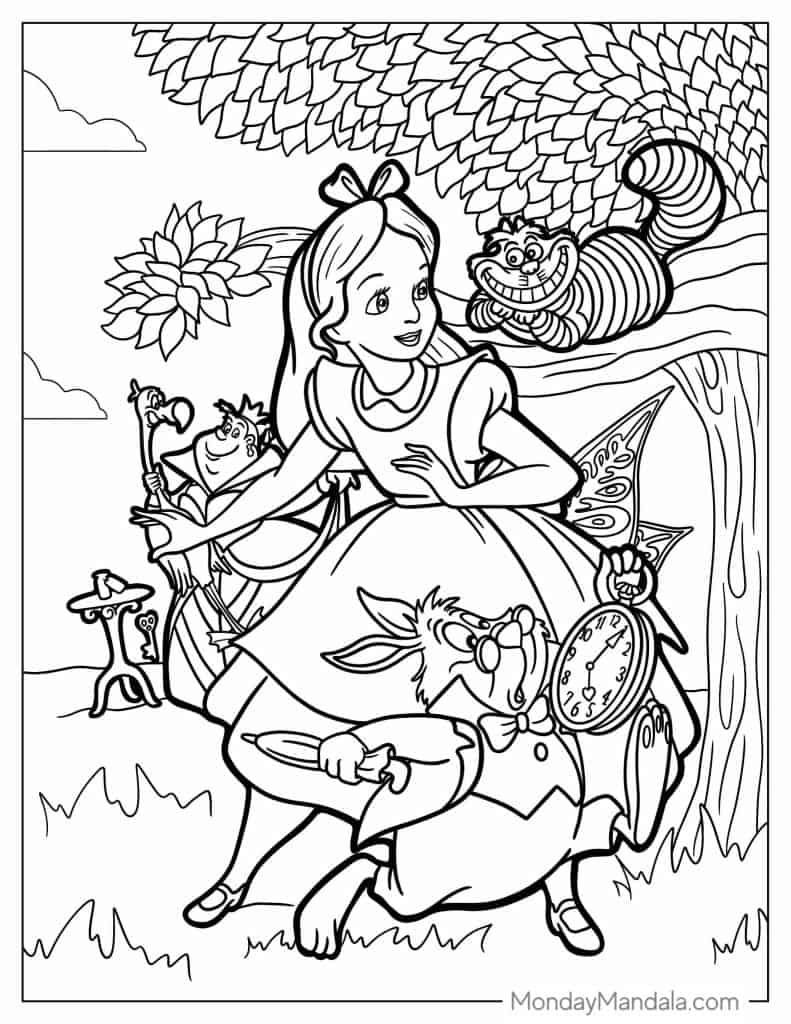 Alice in wonderland coloring pages free pdf printables