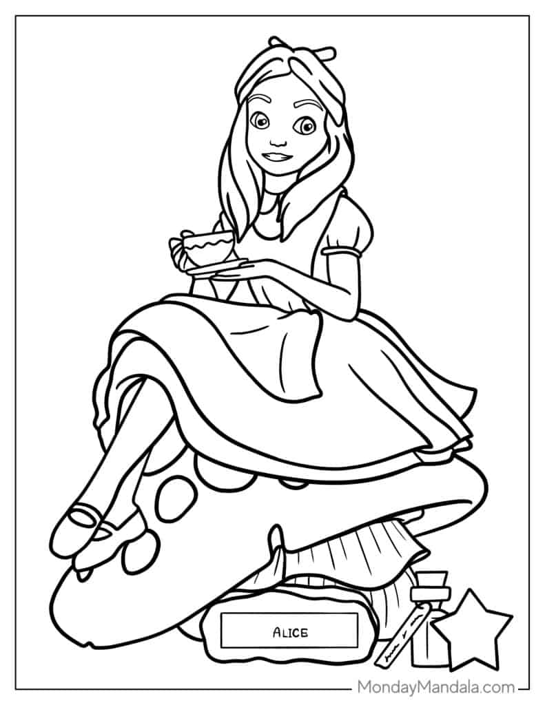 Alice in wonderland coloring pages free pdf printables