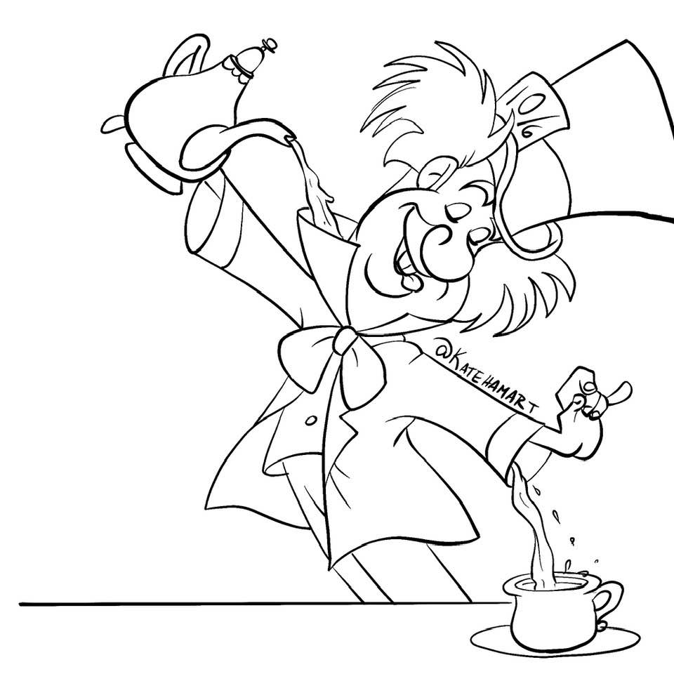 Mad hatter printable coloring sheet inspired by alice in wonderland