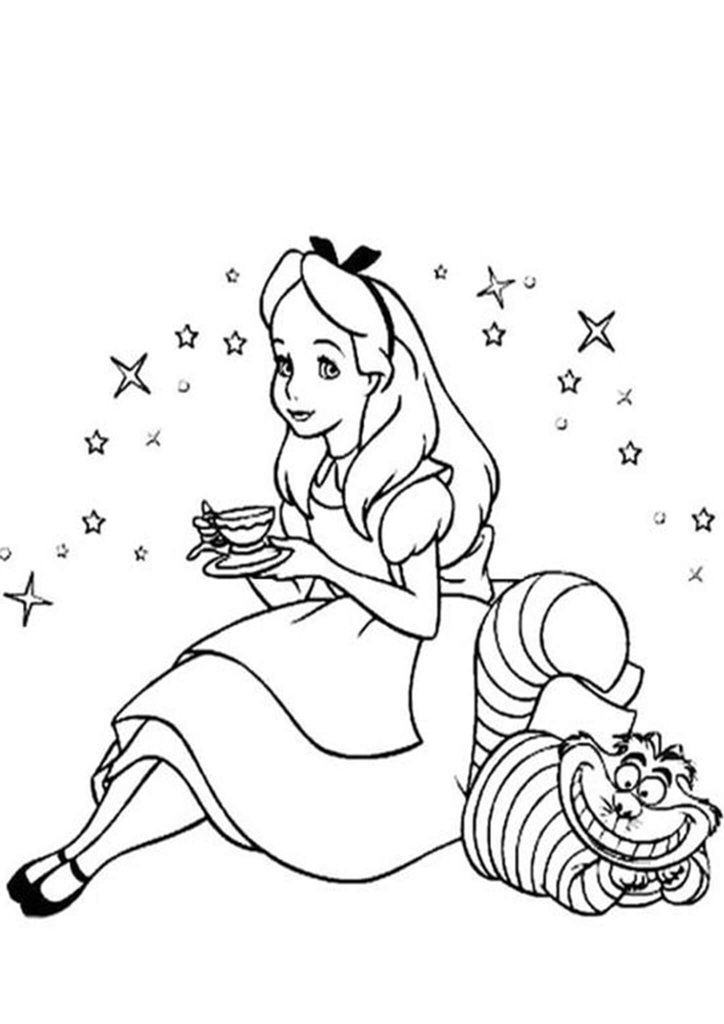 Free easy to print alice in wonderland coloring pages