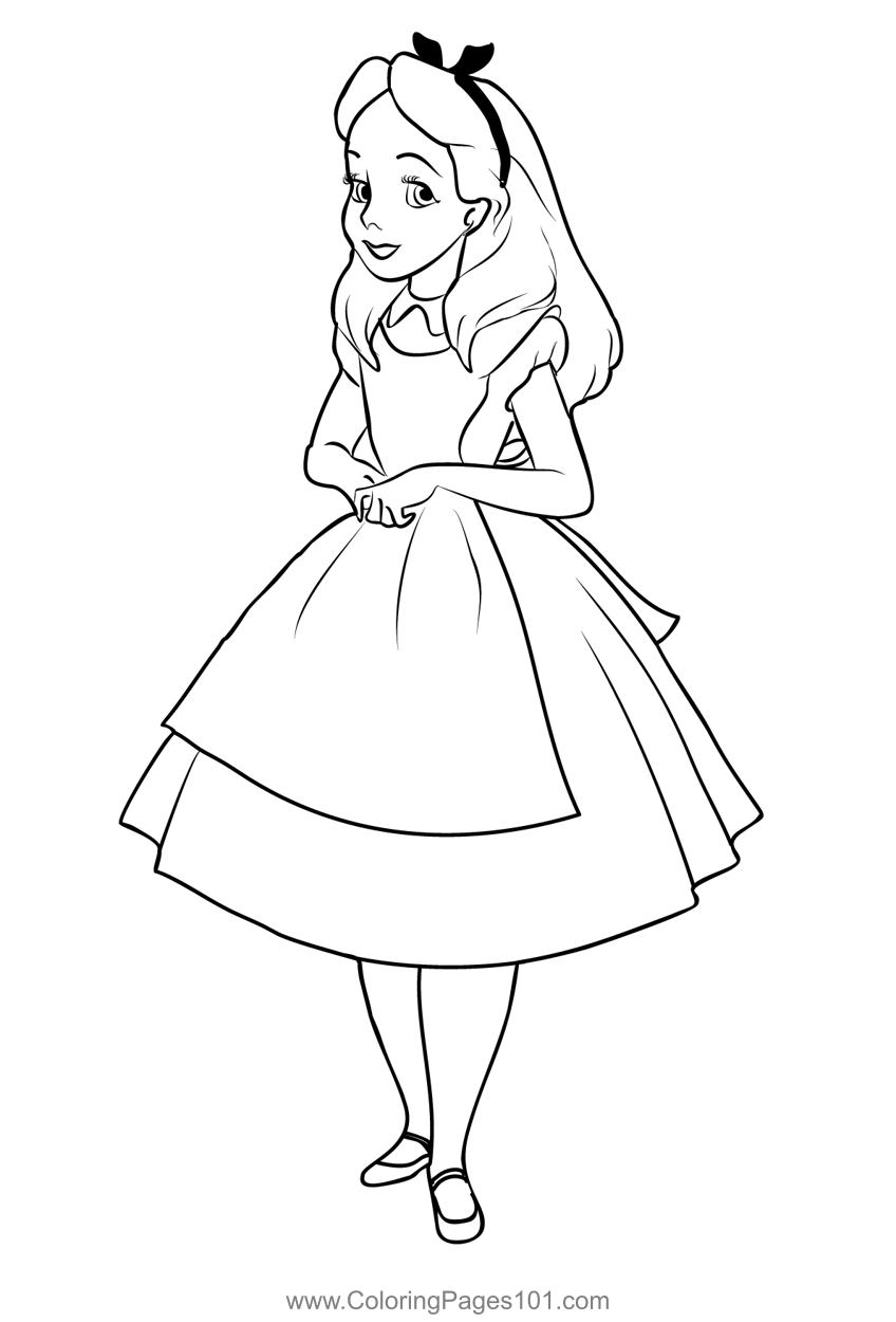 Alice in wonderland coloring page for kids