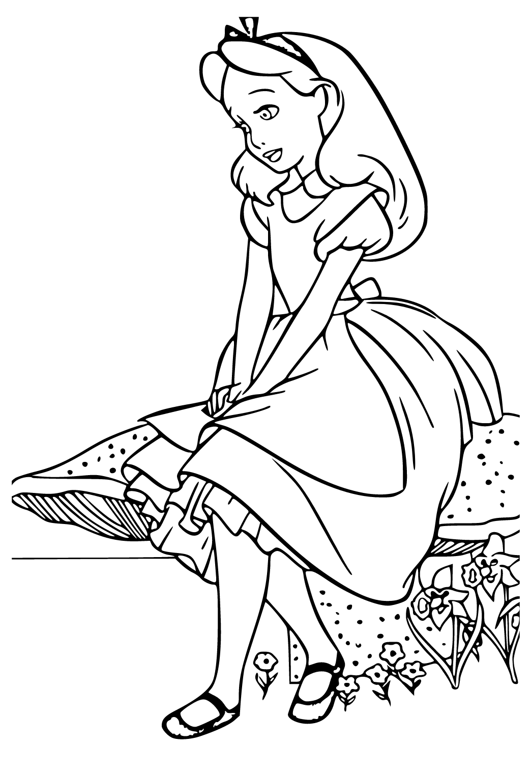 Free printable alice in wonderland mushroom coloring page for adults and kids