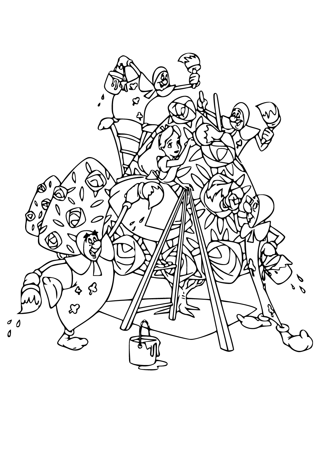 Free printable alice in wonderland roses coloring page for adults and kids