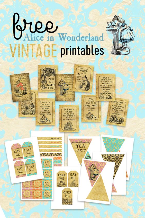 Free alice in wonderland vintage birthday party printables